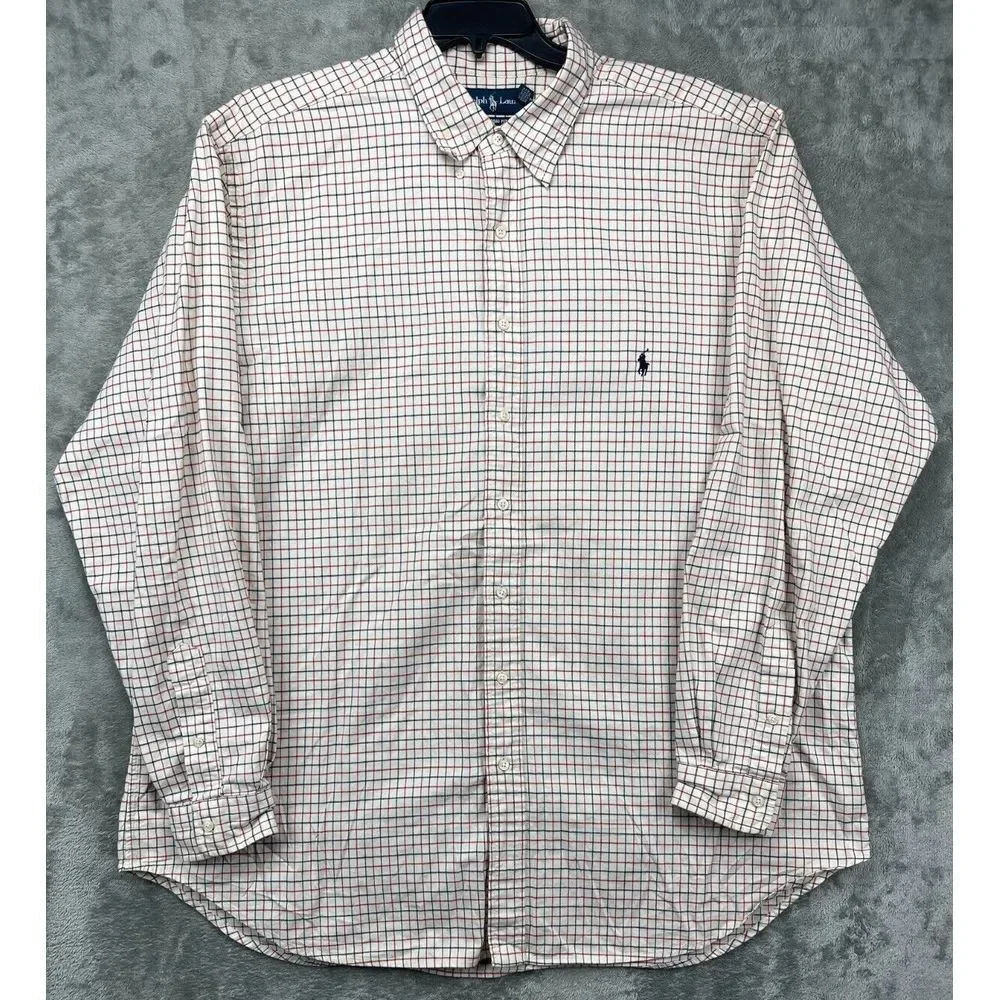 Polo Ralph Lauren Classic Fit Shirt Ivory 2XLT Check Long Sleeve Button Up‎ Logo